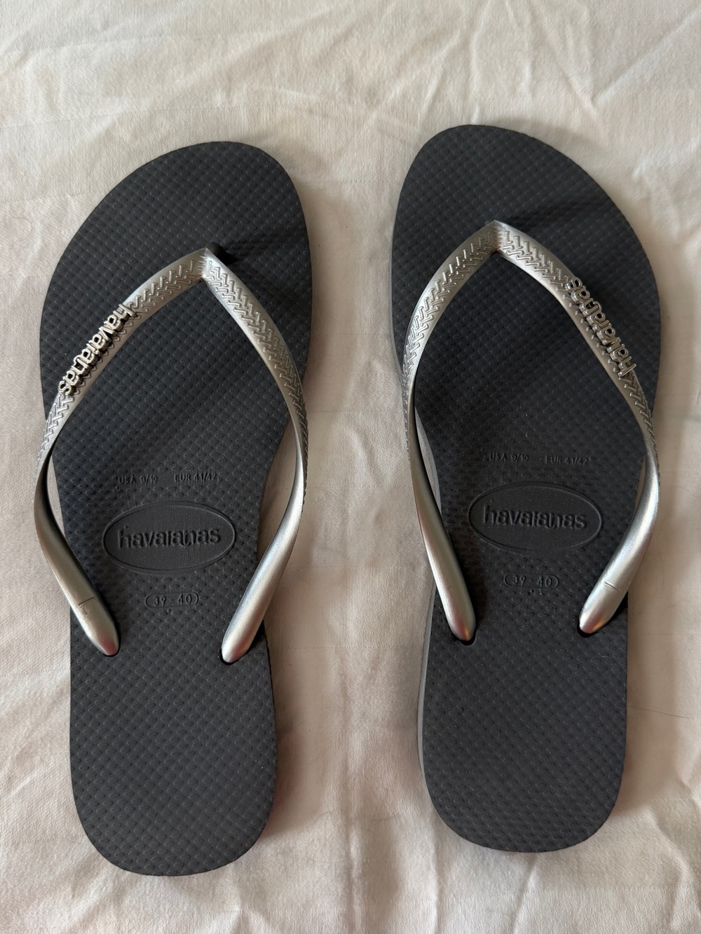 Havaianas Women's Black Flip Flops with Silver Metallic Straps